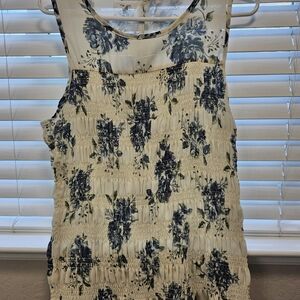 Maurices Cream Tank Top with Blue Floral Print